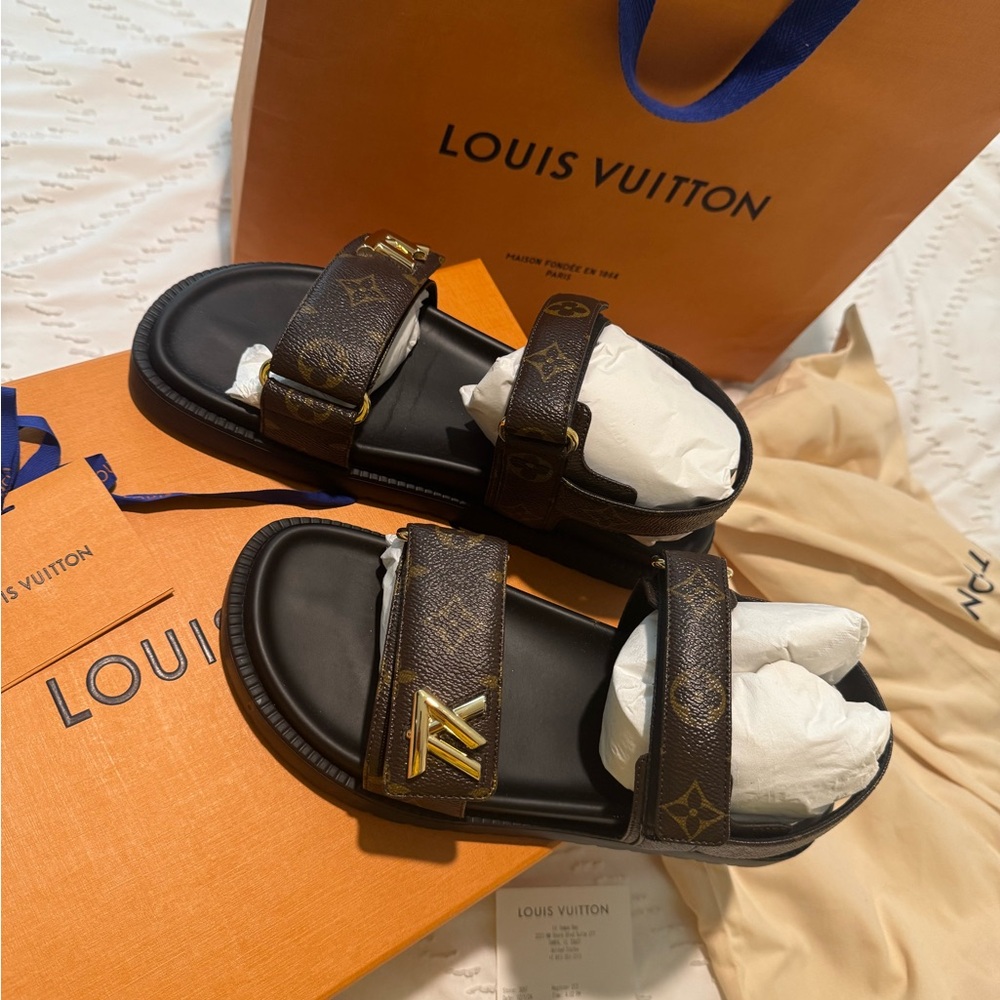 Louis Vuitton Black and Brown Monogram Sandals - Picture 3 of 8